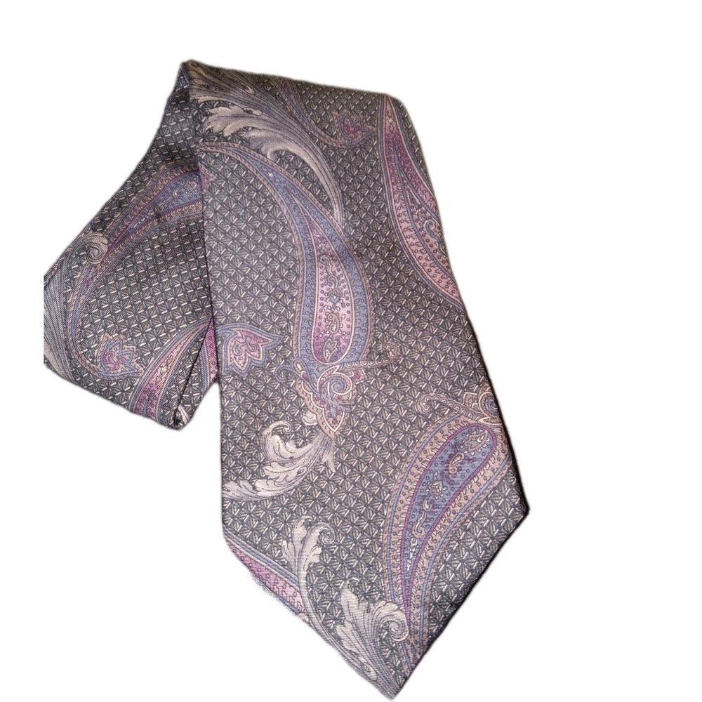 Henry GRETHEL 100% Silk Tie Grey & Purple Paisley Men's‎